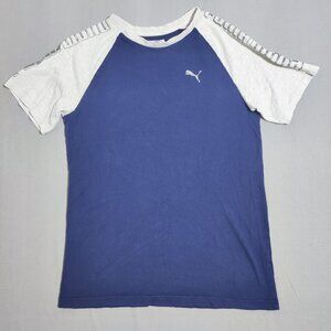 Puma short sleeve T-shirt boys size XL (18-20) blue white printed sleeves